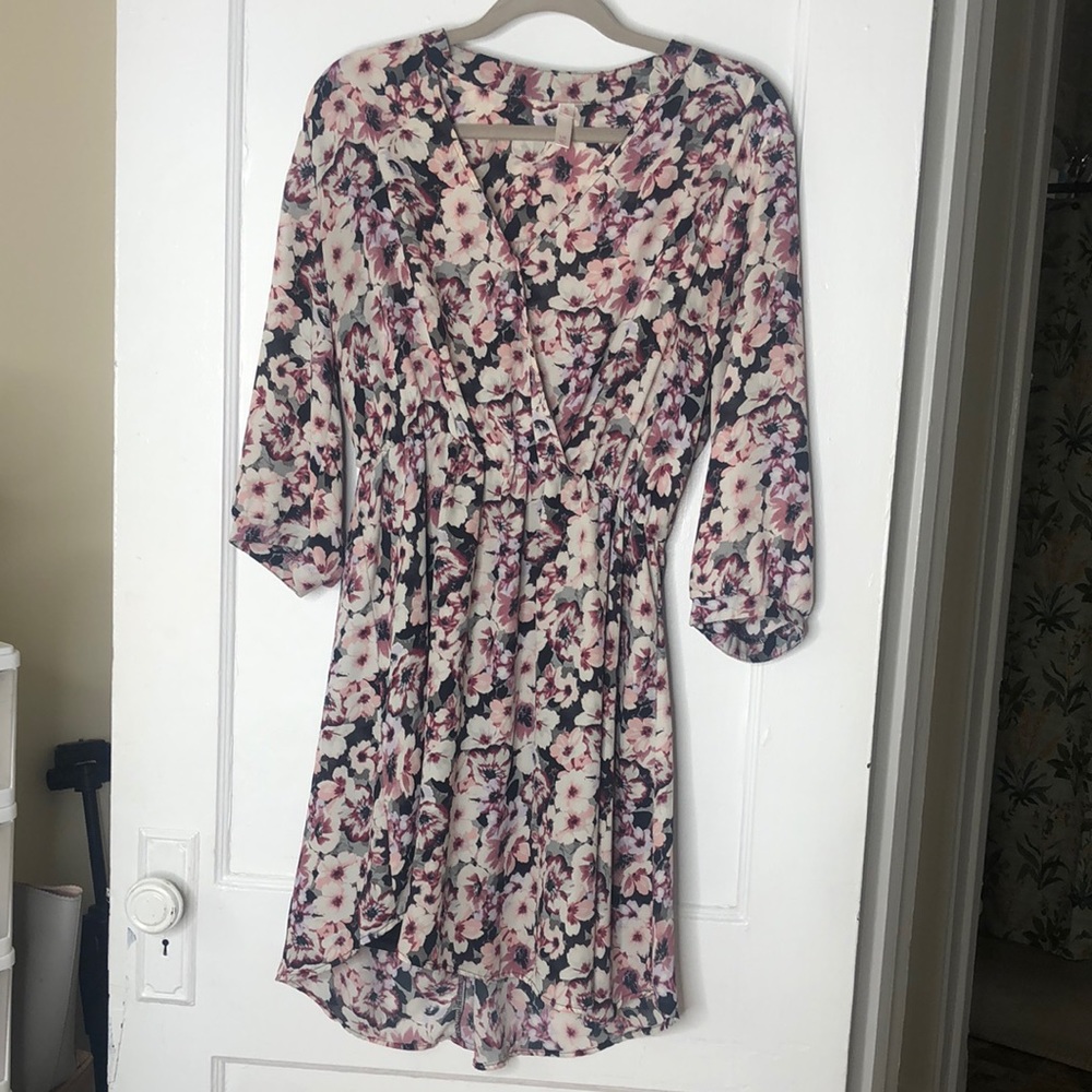 Back & Pink Floral Print Dress